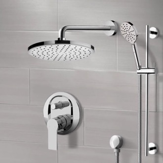 Shower Faucet Chrome Shower Set With Rain Shower Head and Hand Shower Remer SFR76